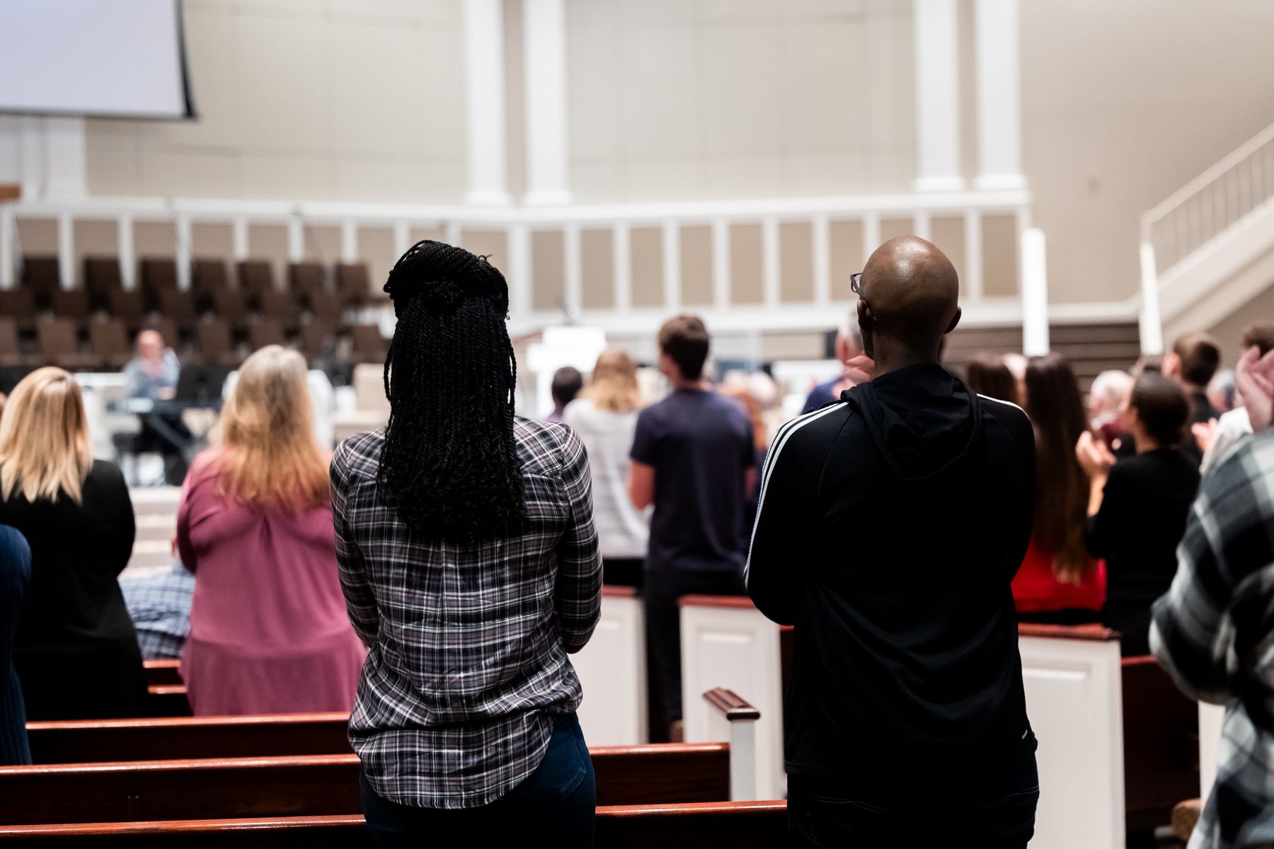 A church community gathered together during a service